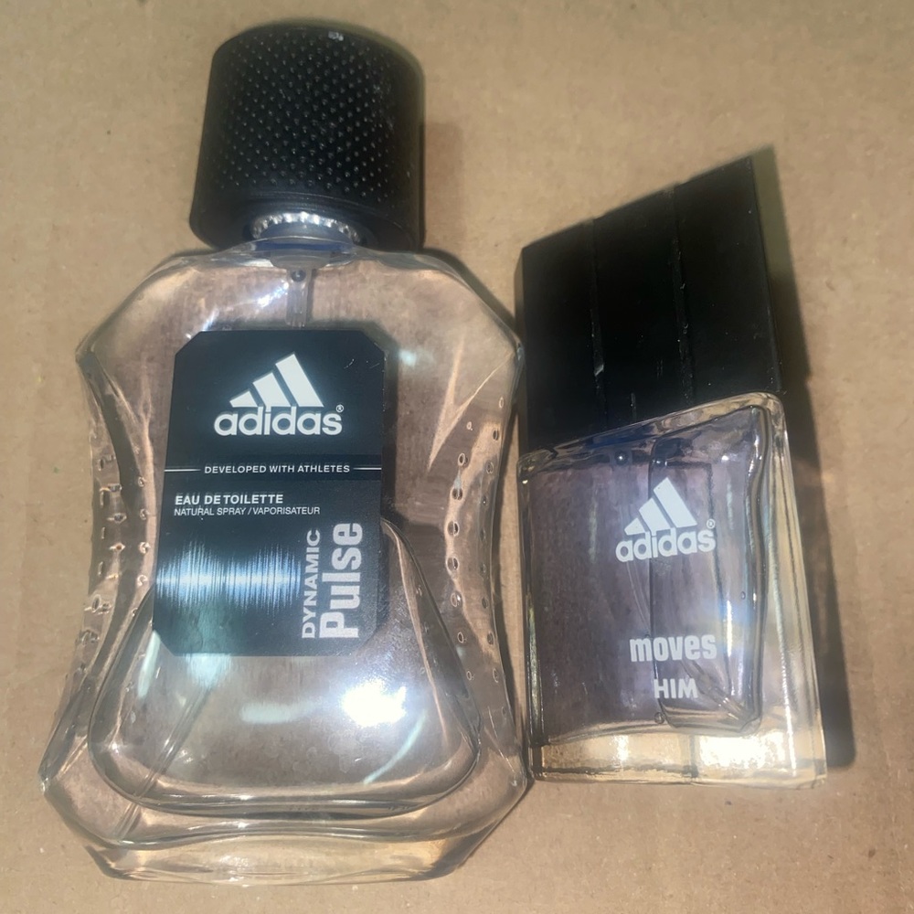 2 Adidas cologne, Dynamic Pulse edt 1.7 oz, Moves him edt .5 oz.